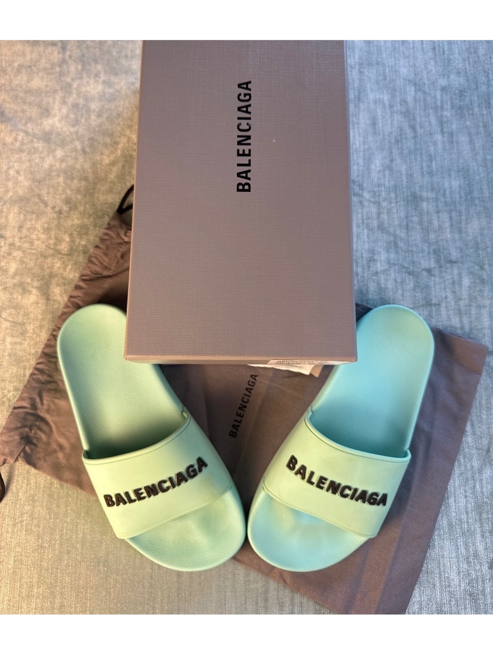 Balenciaga Pool Logo Slides Mint/Black Women’s EU 37 W/ Box